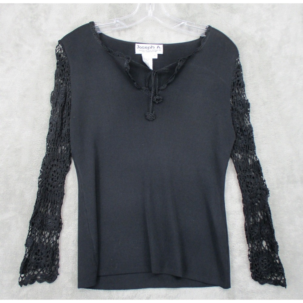 Vintage Joseph A Blouse Womens Medium Crochet Sleeve Whimsigoth Witchy Goth